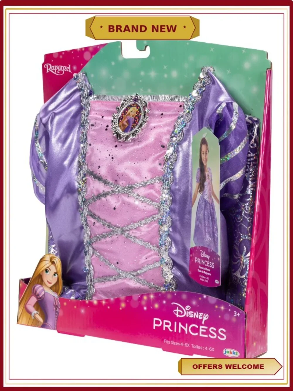 Disney Princess Rapunzel Play Dress Costume Pretend Play Child Size 4-6X